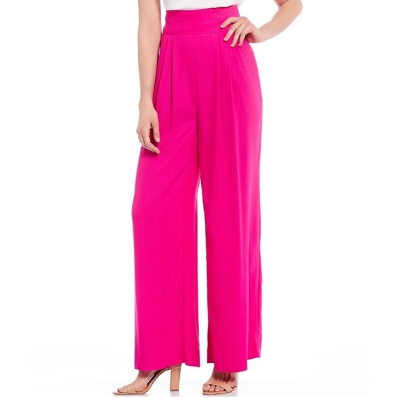 Eliza J Pleated Wide Leg Crepe Hot Pink Pants - Picture 2 of 10